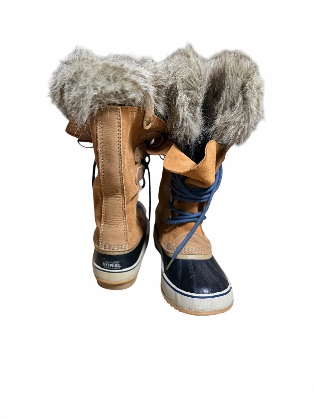 Sorel Joan of Arctic Brown Tan and Black Faux-Fur Winter Lace-Up Boots